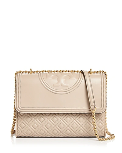 Shop Tory Burch Fleming Convertible Leather Shoulder Bag In Light Taupe/gold