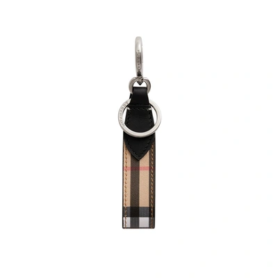 Shop Burberry Vintage Check And Leather Key Ring In Black