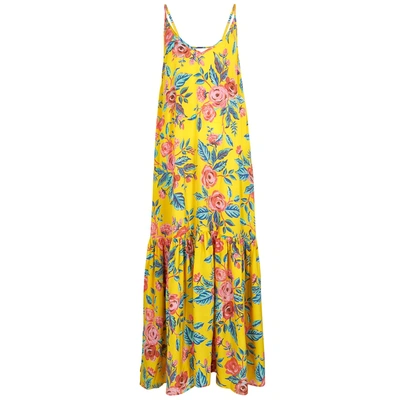 Shop We Are Leone Elke Printed Silk Maxi Dress In Yellow