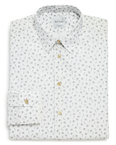 Shop Paul Smith Sock & Underwear Print Slim Fit Dress Shirt In White/navy