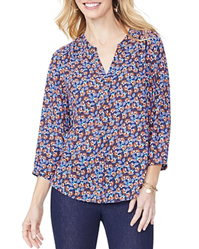 Shop Nydj Printed Pintuck-back Blouse In Ditsy Blooms Peacot