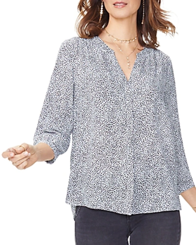 Shop Nydj Printed Pintuck-back Blouse In Carmel Cat Gray Cloud