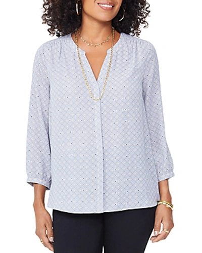 Shop Nydj Pintuck-back Blouse In Diamond Mural Peacoat