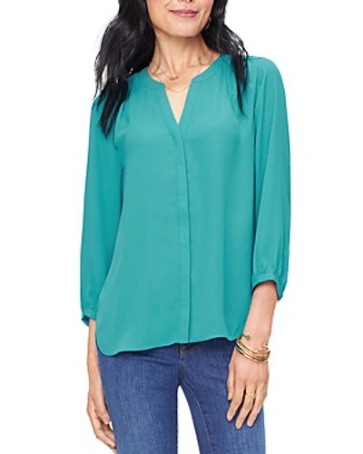 Shop Nydj Pintuck-back Blouse In Turquoise Trail