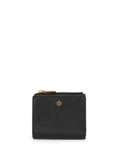 Shop Tory Burch Robinson Leather Mini Snap Wallet In Black