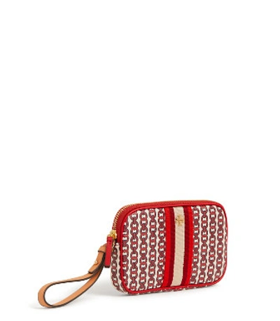 Shop Tory Burch Gemini Link Canvas Wristlet In Liberty Red Gemini Link