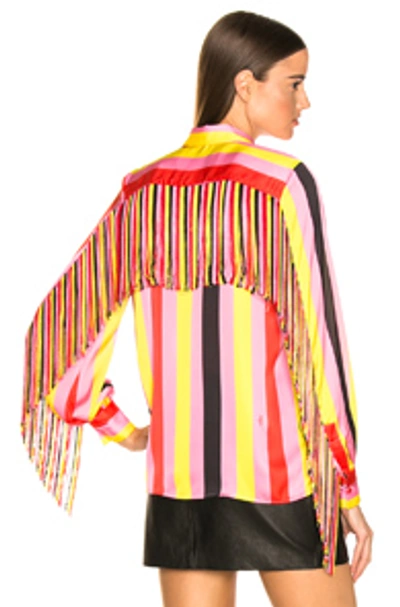 Shop Msgm Marina Fringe Top In Stripes,pink,red,yellow In Multi