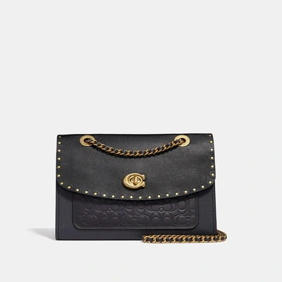 Shop Coach Parker In Signature Leather With Rivets In Black/brass