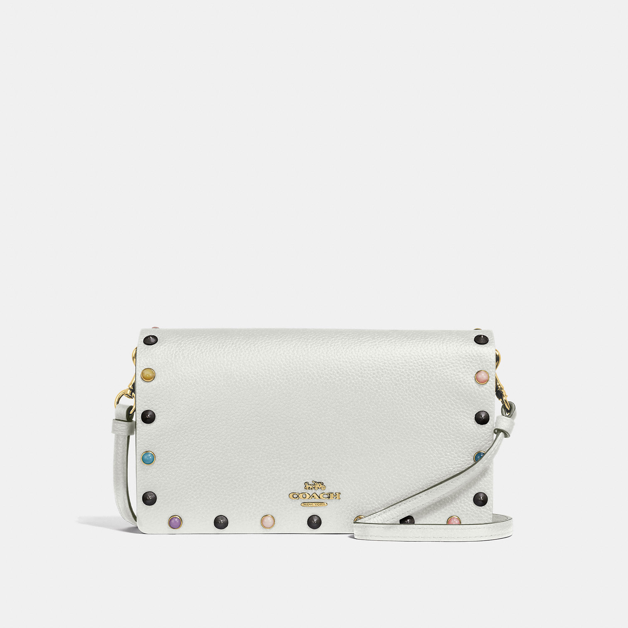 hayden foldover crossbody clutch with rivets