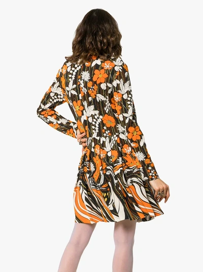 Shop Prada Floral Print Turtleneck Mini Dress In F0049 Arancio