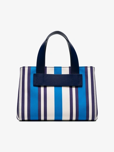 Shop Miu Miu Blue Small Striped Canvas Tote Bag