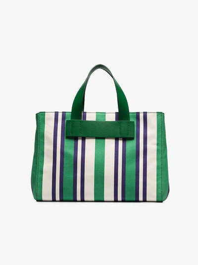 Shop Miu Miu Striped Logo Tote Bag In Green