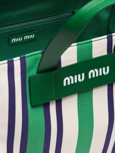 Shop Miu Miu Striped Logo Tote Bag In Green