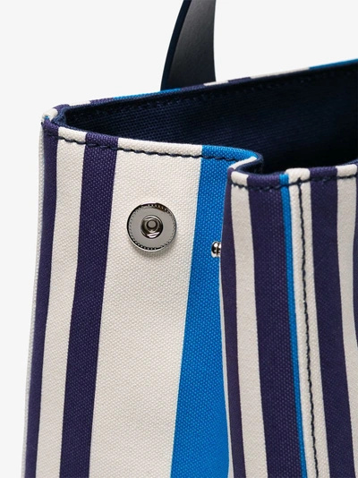 Shop Miu Miu Blue Small Striped Canvas Tote Bag