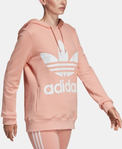 Shop Adidas Originals Adicolor Cotton Trefoil Hoodie In Dust Pink