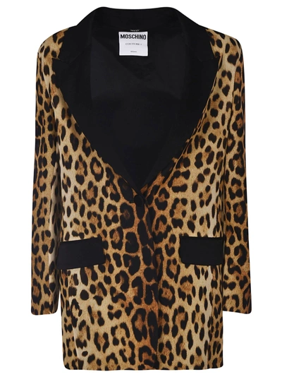Shop Moschino Leopard Blazer In Black/brown