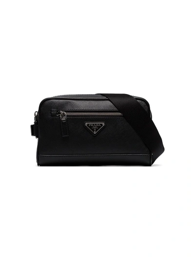 Shop Prada Black Logo Saffiano Leather Belt Bag