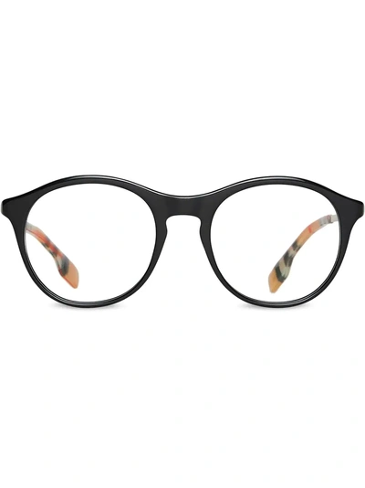 Shop Burberry Vintage Check Detail Round Optical Frames In Black