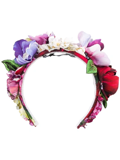 Shop Dolce & Gabbana Floral Headband In Purple