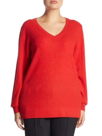 Shop Saks Fifth Avenue Plus V-neck Cashmere Knitted Sweater In Cherry