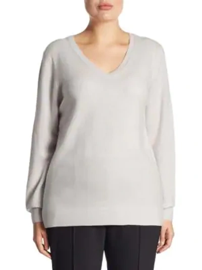 Shop Saks Fifth Avenue Plus V-neck Cashmere Knitted Sweater In Dove Heather