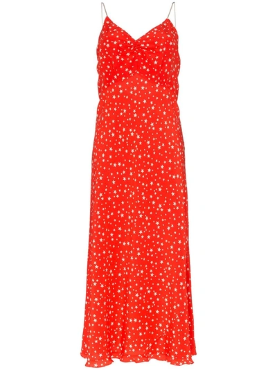 Shop Miu Miu Star Print Chain Strap Silk Dress - Red