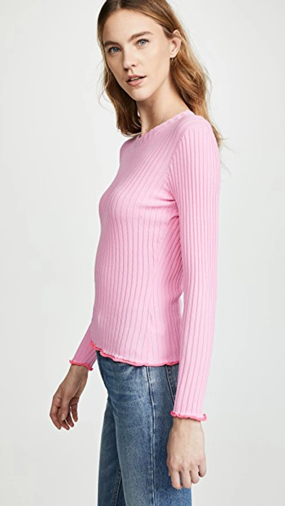 Shop Milly Contrast Edge Pullover In Candy Pink/fluo Pink