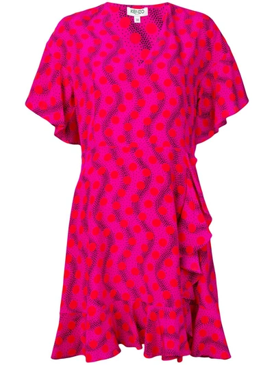 Shop Kenzo Printed Frilled Dress - Pink