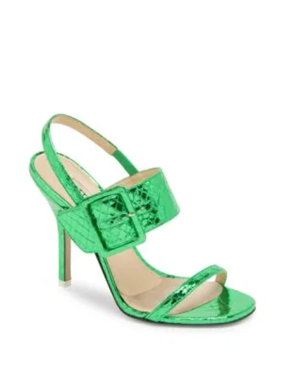 Shop Attico Mariah Metallic-leather Slingback Sandals In Emerald