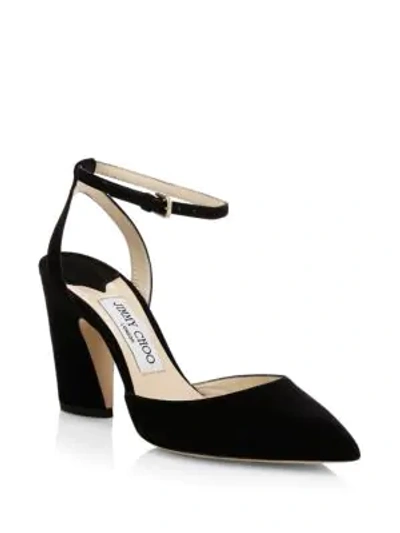 Shop Jimmy Choo Mickey Ankle-strap Suede Sandals In Black