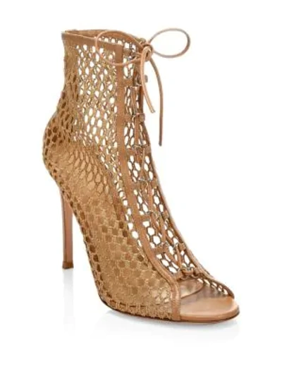 Shop Gianvito Rossi Heeled Lace-up Leather Booties In Praline