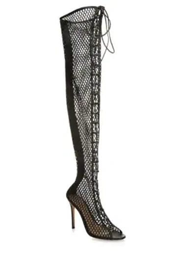 Shop Gianvito Rossi Heeled Lace-up Leather Tall Boots In Black