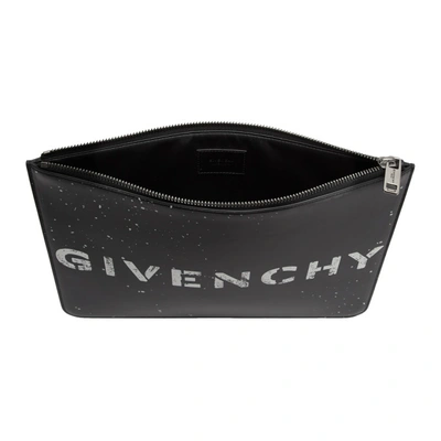 Shop Givenchy Black Large Stencil Logo Zipped Pouch In 004 Blk/wht