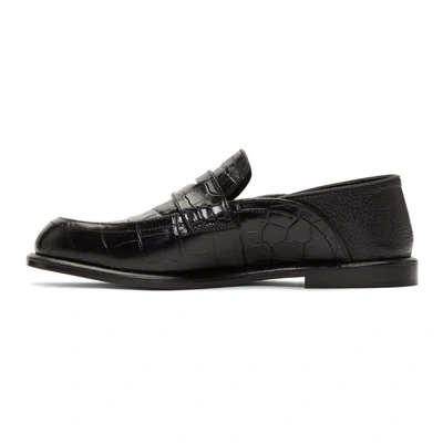 Shop Loewe Black Croc Leather Slip-on Loafers In 1185 Black