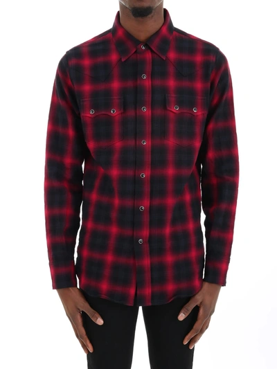 Shop Saint Laurent Checked Shirt In Black/red