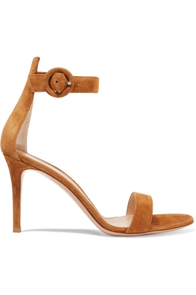 Shop Gianvito Rossi Portofino 85 Suede Sandals In Tan