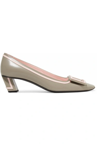 Shop Roger Vivier Belle Vivier Graphic Leather Pumps In Mushroom