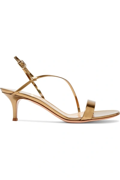 Shop Gianvito Rossi 55 Metallic Leather Slingback Sandals In Gold