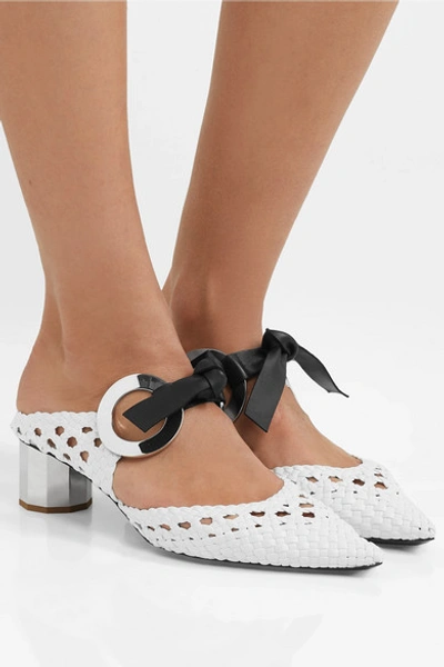 Shop Proenza Schouler Eyelet-embellished Woven Leather Mules In White
