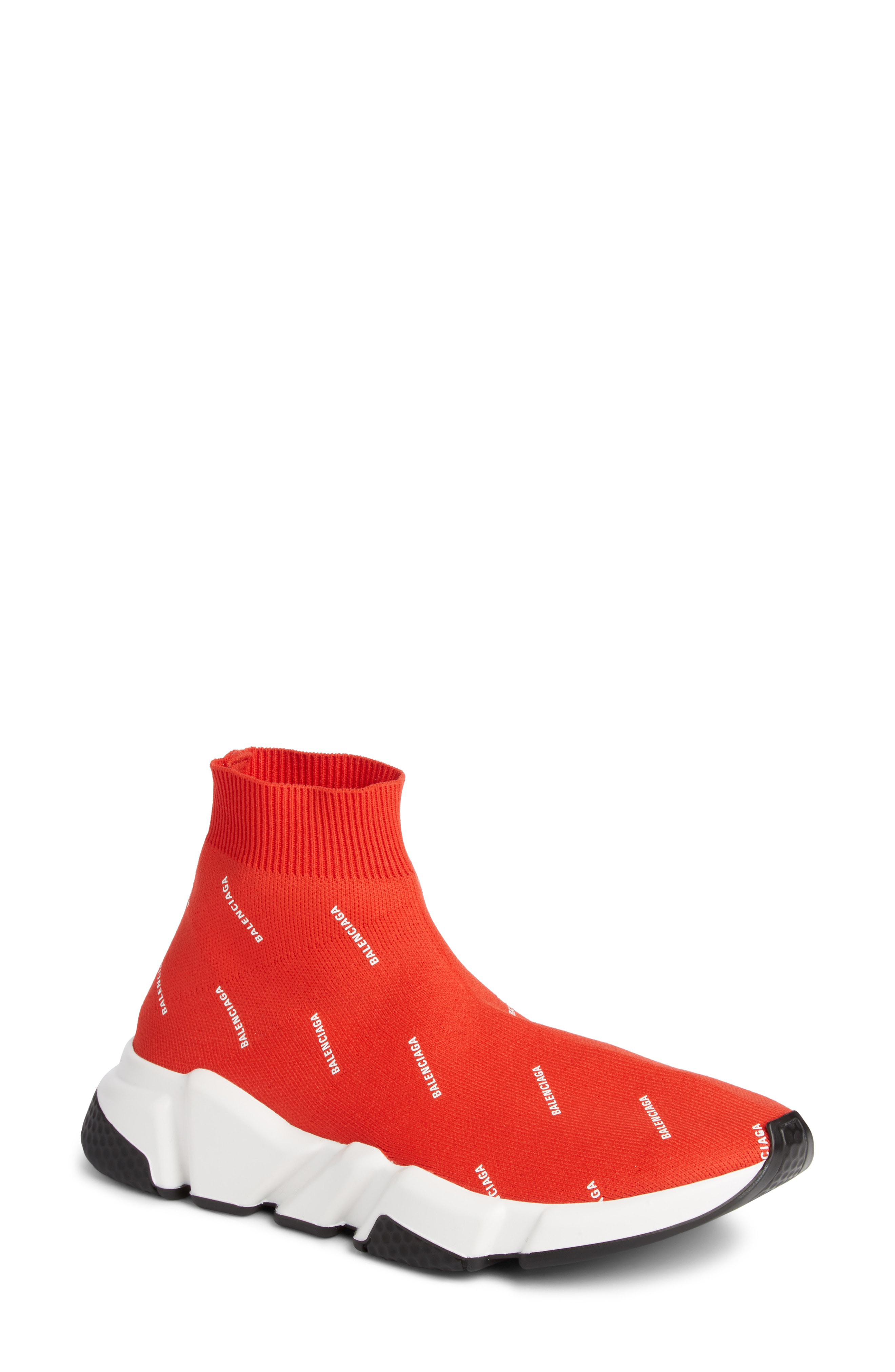 red and white balenciaga sock shoes