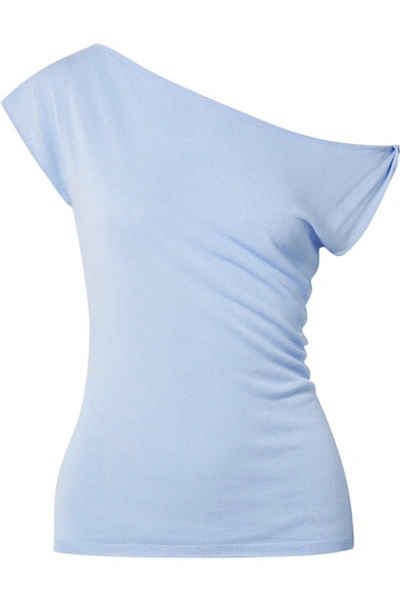 Shop Jacquemus Alba One-shoulder Knitted Top In Sky Blue