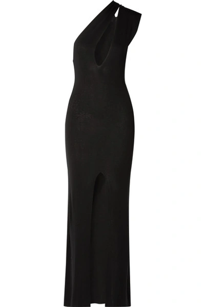 Shop Jacquemus Azur One-shoulder Cutout Knitted Maxi Dress In Black