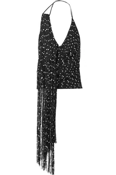 Shop Jacquemus Valoria Wrap-effect Fringed Bouclé Halterneck Top In Black