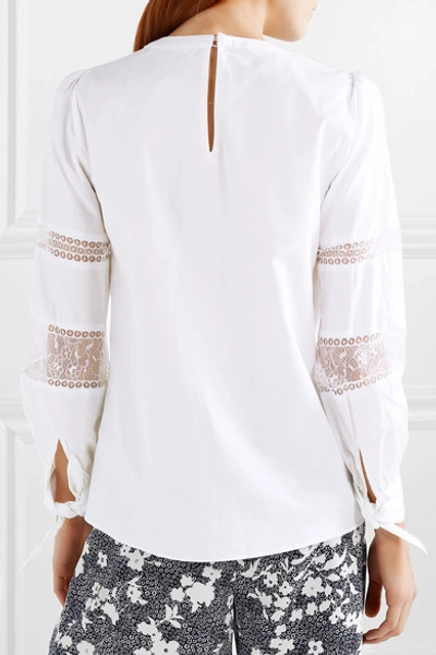Shop Michael Michael Kors Lace-paneled Cotton-poplin Top In White