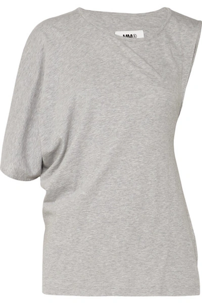 Shop Mm6 Maison Margiela Asymmetric Twist-back Cotton-jersey T-shirt In Gray