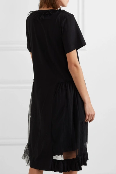 Shop Simone Rocha Embellished Layered Tulle And Cotton-jersey Dress In Black