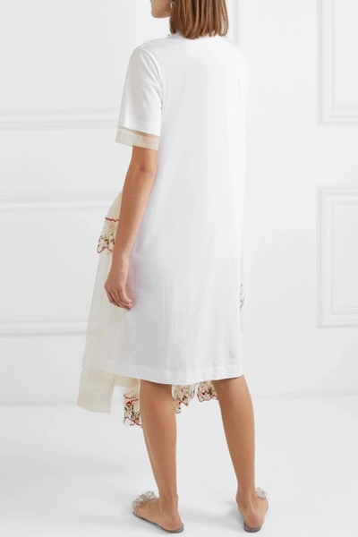 Shop Simone Rocha Layered Embellished Tulle And Cotton-jersey Midi Dress In White