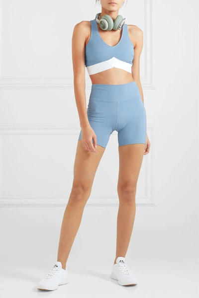 Shop Heroine Sport Cycling Ribbed Stretch Shorts In Light Blue