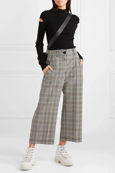 Shop Mm6 Maison Margiela Cropped Checked Wool-blend Pants In Gray