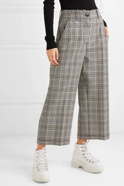 Shop Mm6 Maison Margiela Cropped Checked Wool-blend Pants In Gray